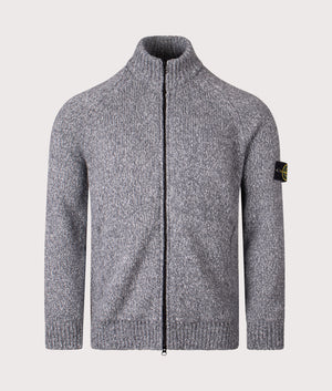 Zip Through Cardigan in Cement Melange. Wool blend | Stone Island | Shot at EQVVS | Front shot 