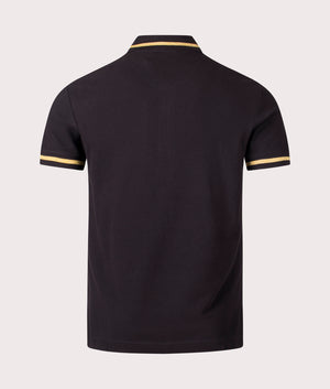 S V Emblem Gold Embroidered Polo Shirt in Black Gold by Versace Jeans Couture. EQVVS Back Angle Shot.