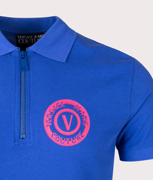 S V Emblem Seasonal Polo Shirt in Space by Versace Jeans Couture. EQVVS Detail Shot.
