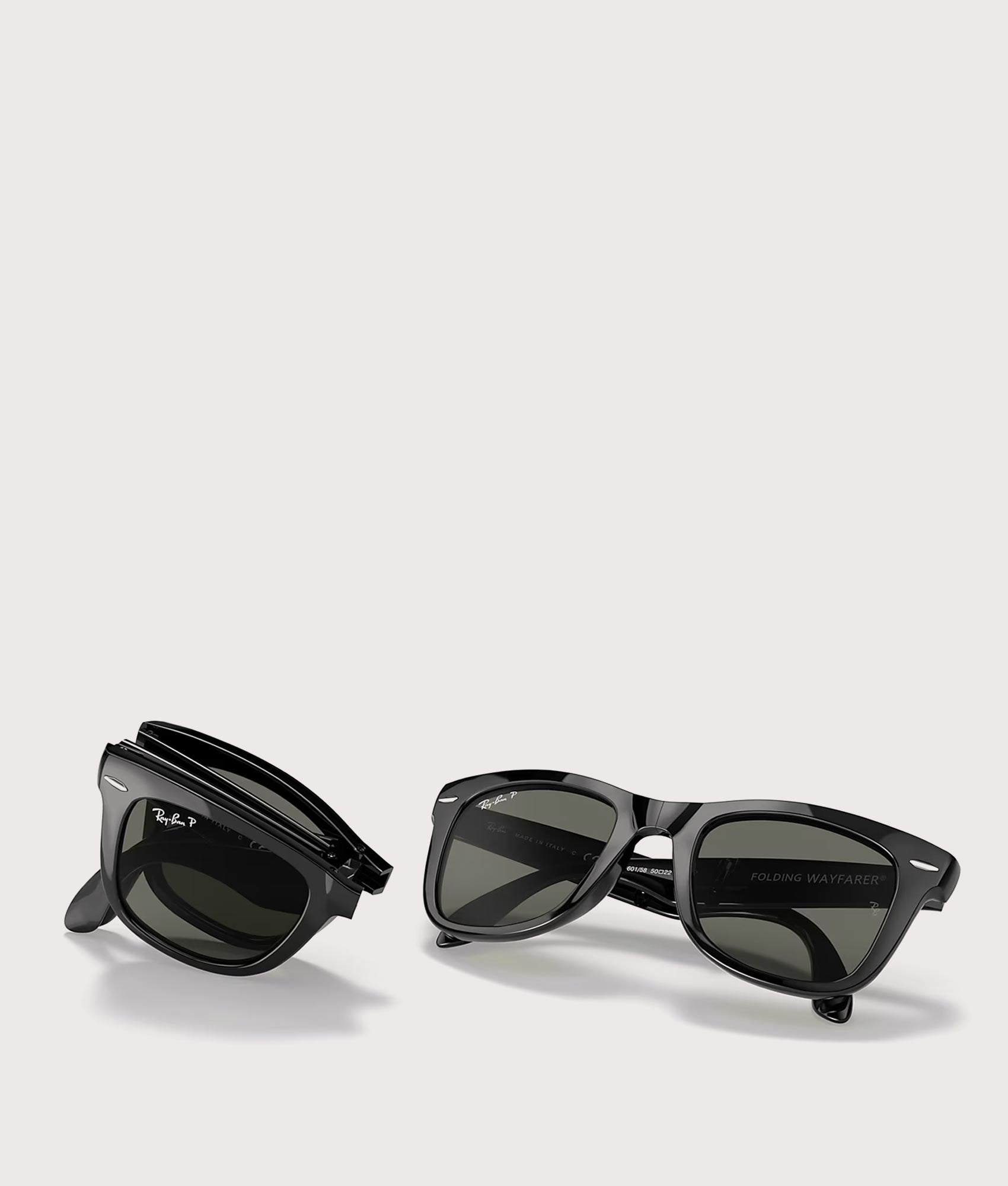 Wayfarer Folding Classic Sunglasses. Shot by EQVVS. Front folded and lenses shot.