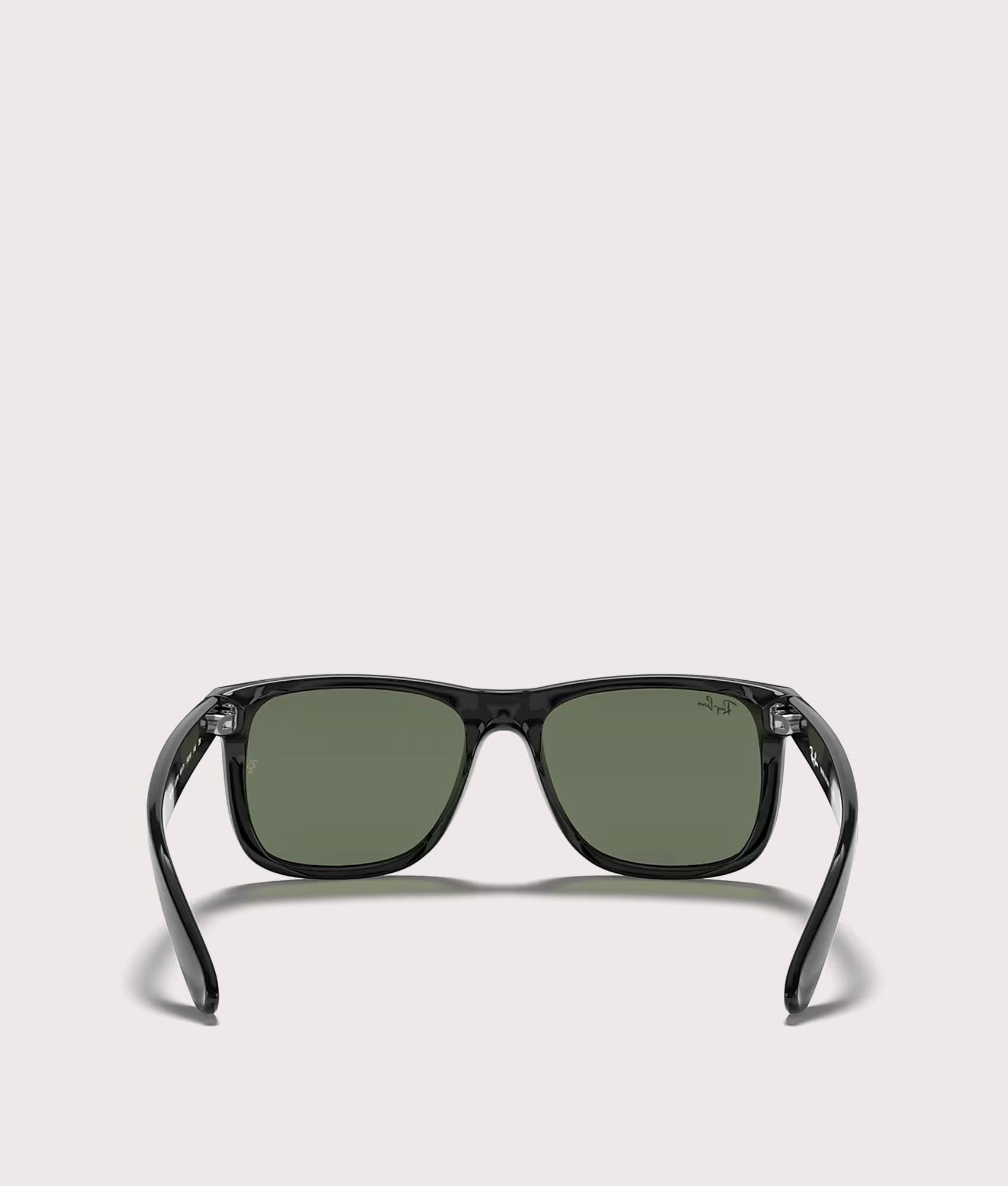Justin Classic Sunglasses in Polished Black Dark Green Lenses by Ray-Ban. Shot by EQVVS. Back Shot.