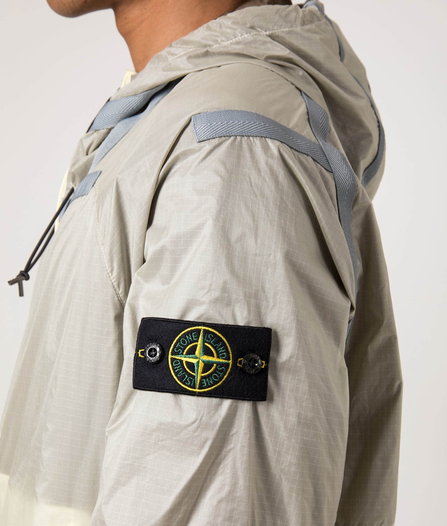 Ripstop Light Hooded Jacket. Shot by EQVVS. Detail model shot.