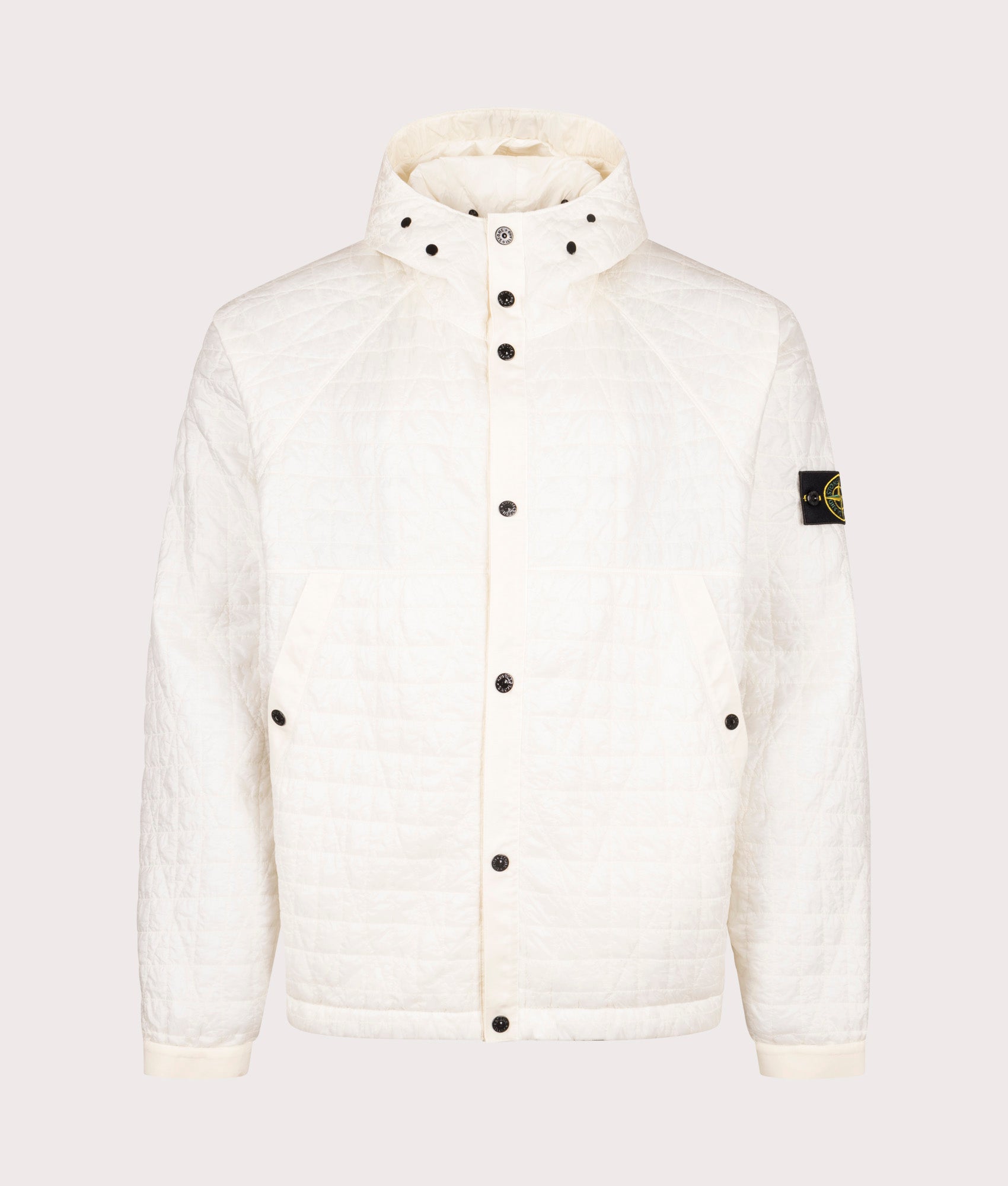 Stone Island Crinkles Reps NY Quilted-TC Jacket in Ivory at EQVVS Menswear.  Front shot.