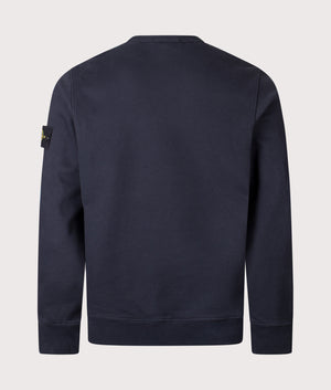 Brushed Organic Cotton Sweatshirt in Dark Navy. 100% Cotton | Stone Island | Shot at EQVVS | Back shot 