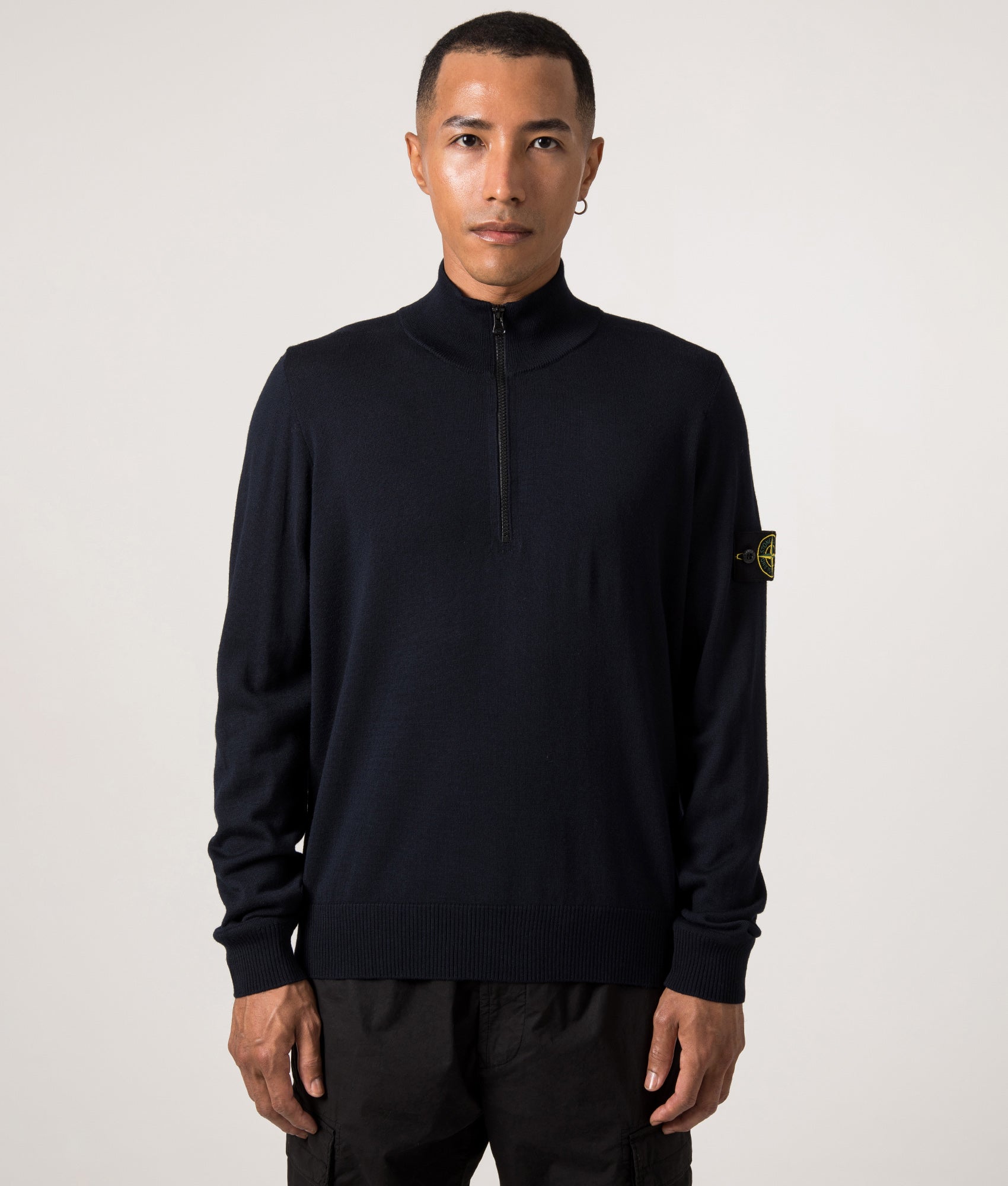 Ribbed Quarter Zip Knit. Shot by EQVVS. Front model shot.