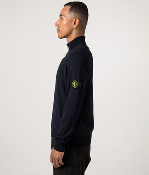 Ribbed Quarter Zip Knit. Shot by EQVVS. Side model shot.