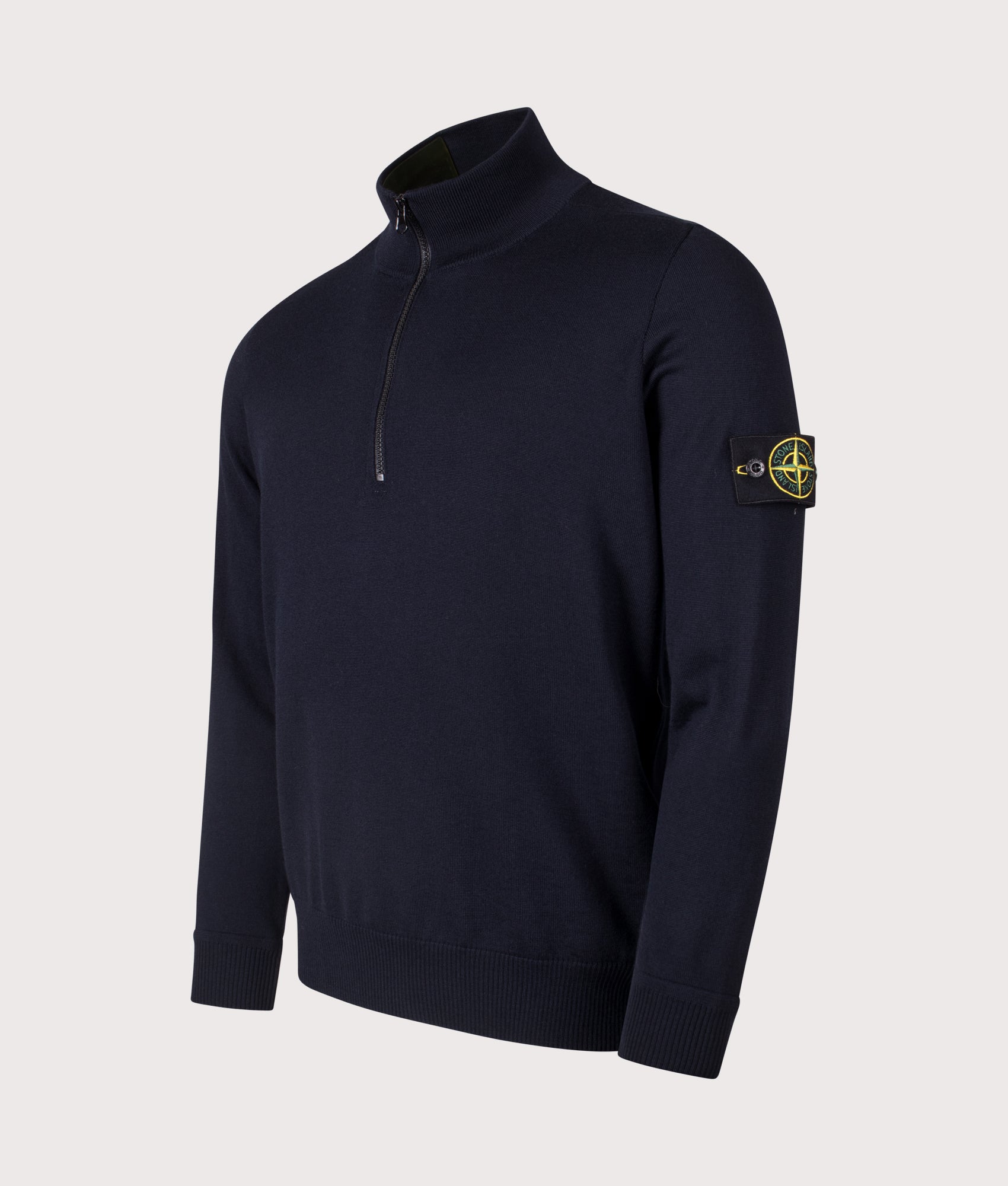 Ribbed Quarter Zip Knit. Shot by EQVVS. Front angled shot.