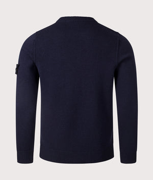 Wool Crew Neck Jumper by Stone Island in Navy. Shot by EQVVS. Shot by EQVVS. Back shot.