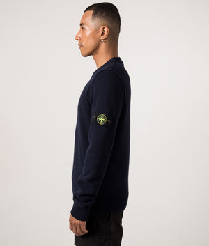 Lambswool Crew Neck Jumper. Shot by EQVVS. Side model shot.