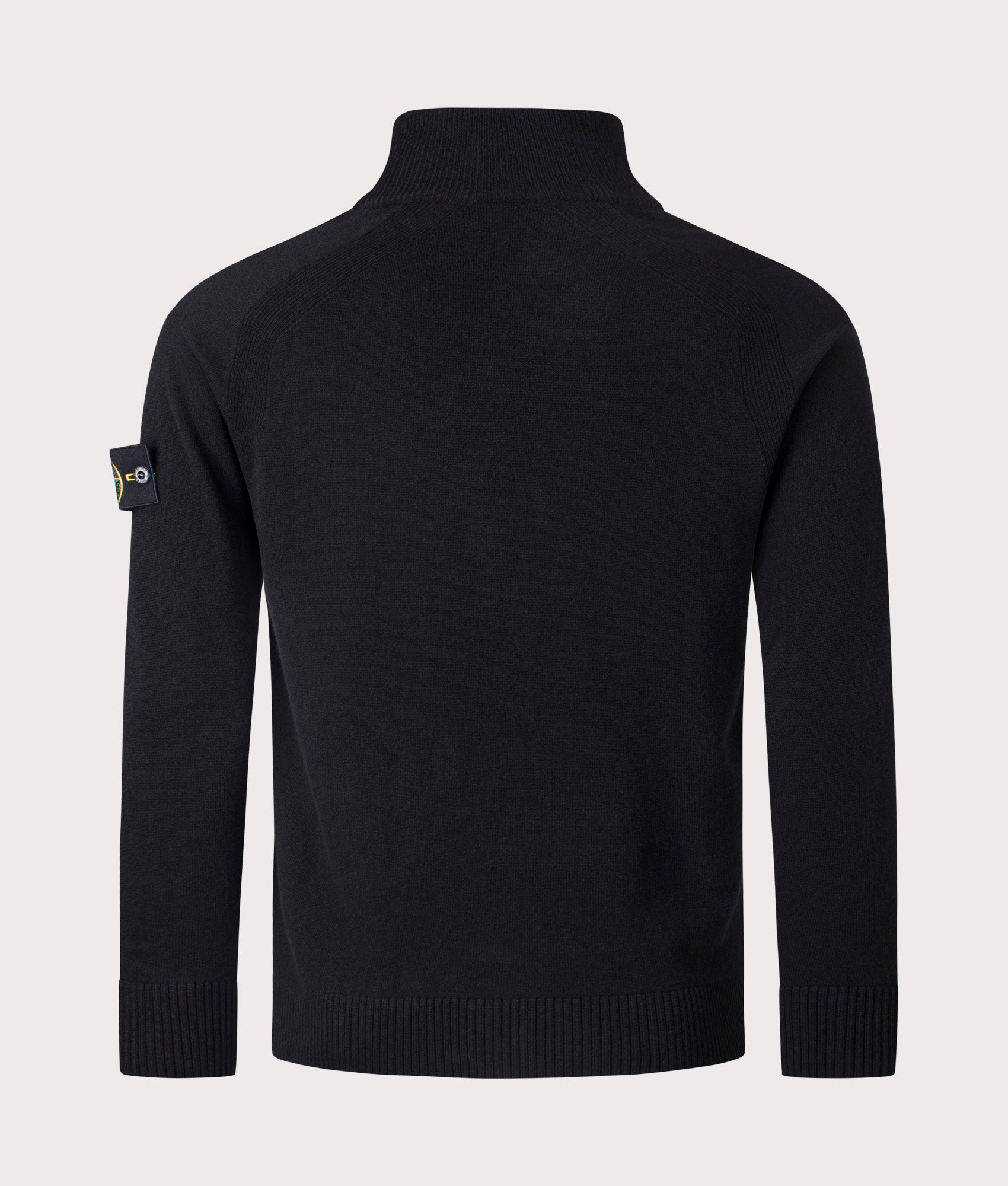 Stone Island Geelong Wool Zip Through Jumper in Black at EQVVS Menswear. Back shot.