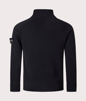 Stone Island Geelong Wool Zip Through Jumper in Black at EQVVS Menswear. Back shot.