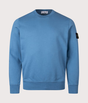 Organic Cotton Crewneck Sweatshirt in Steel Blue. 100% Cotton | Stone Island | Shot at EQVVS | Front shot 