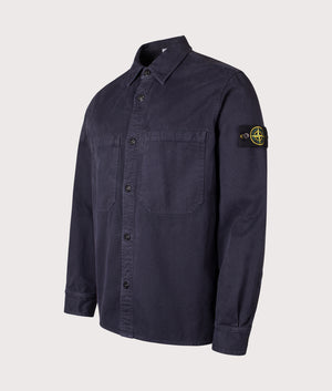 Stone Island Overshirt in the Ink Blue at EQVVS Menswear. Angled front shot.