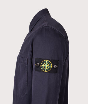 Stone Island Overshirt in the Ink Blue at EQVVS Menswear. Detail shot.