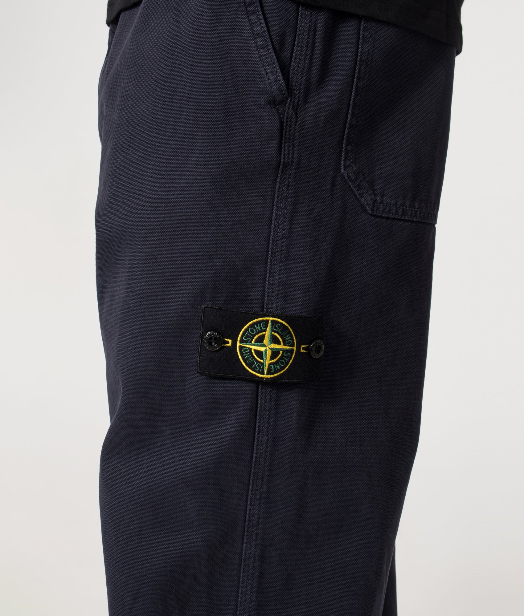 Loose Fit Pant in Ink | 100% Cotton | Stone Island | EQVVS | Side detail shot 