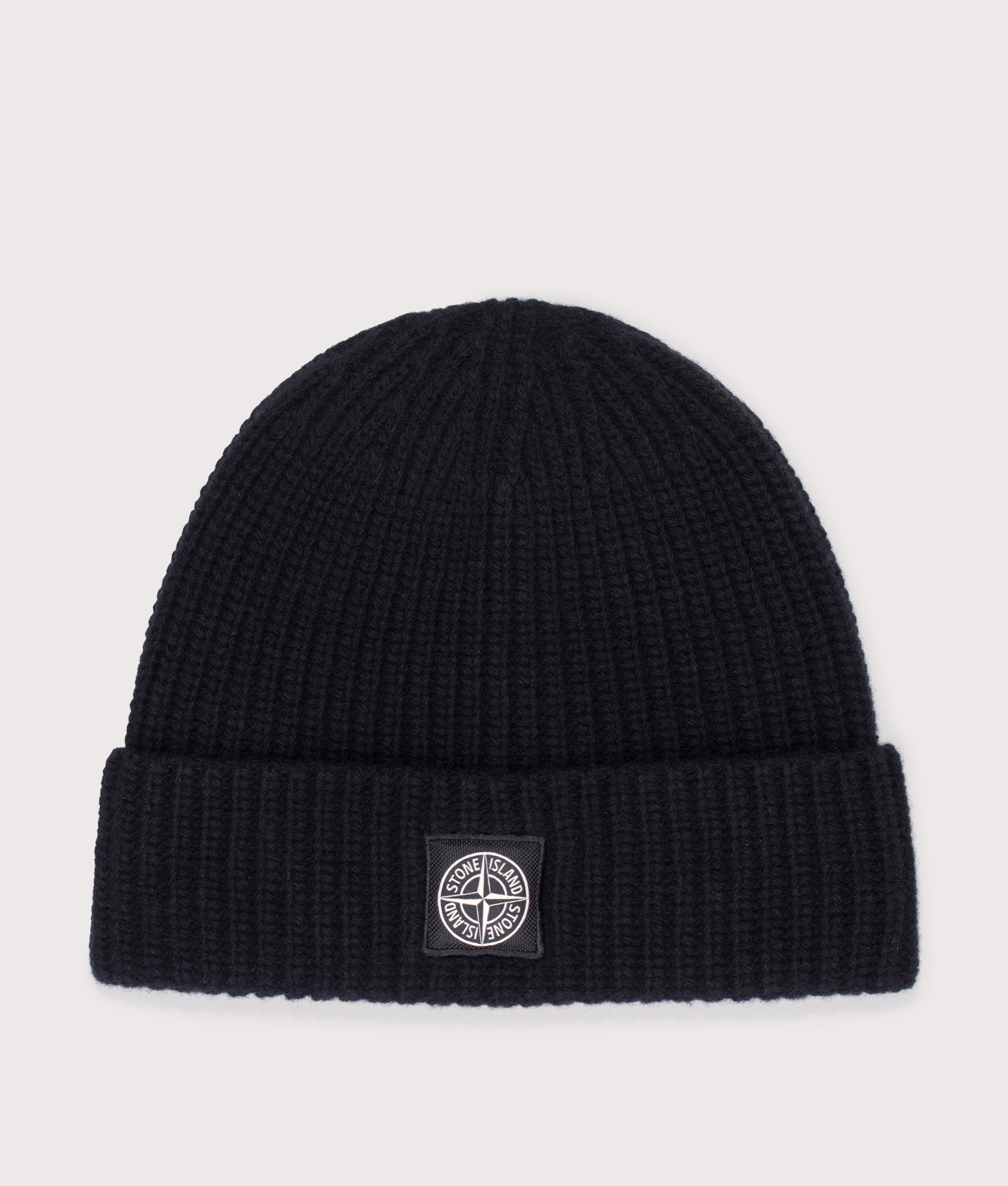 Wool Knit Beanie in Black . 100% Virgin Wool | Stone Island | Shot at EQVVS | Front shot 