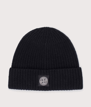 Wool Knit Beanie in Black . 100% Virgin Wool | Stone Island | Shot at EQVVS | Front shot 