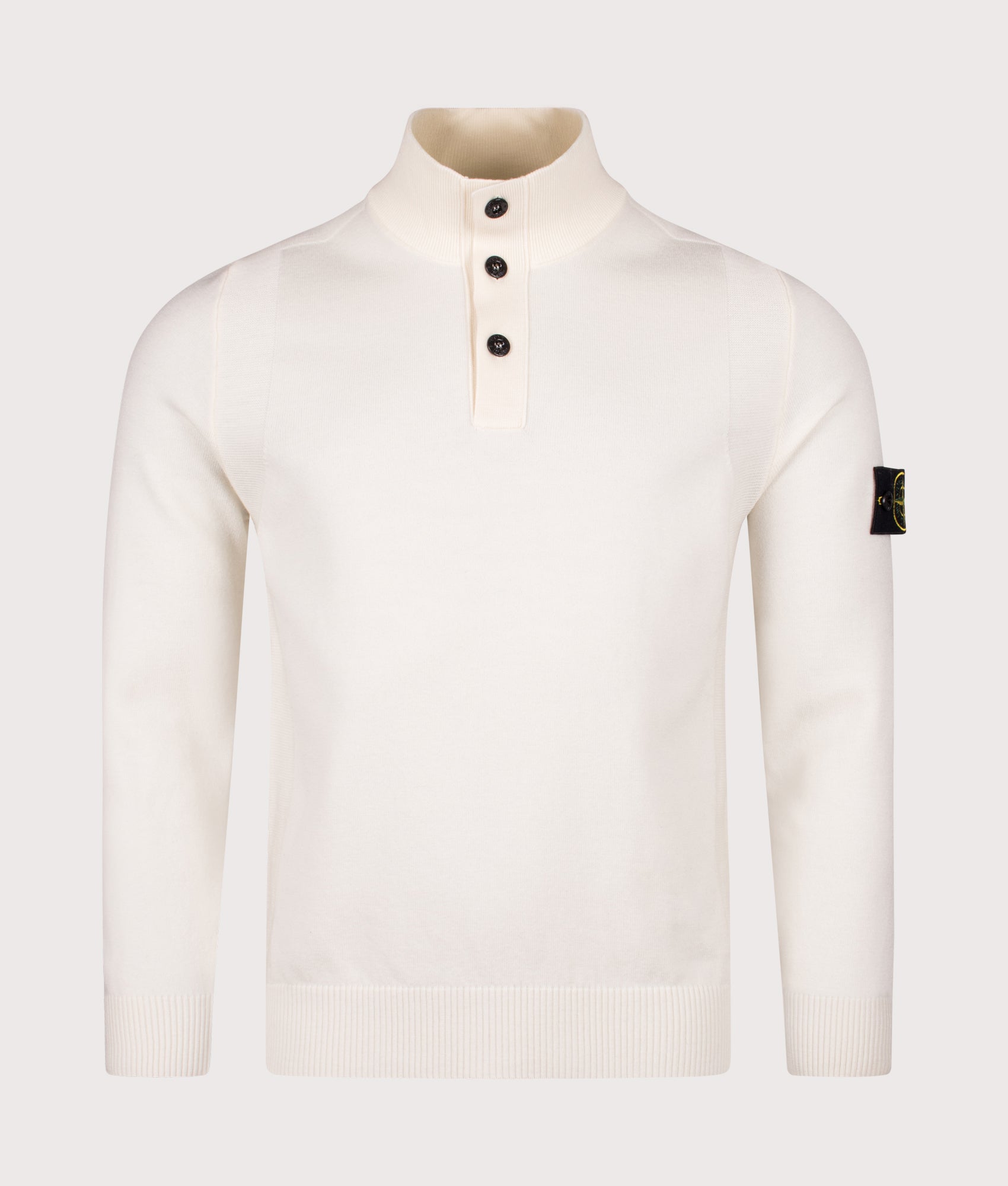 Button Neck Reverse Stitch Jumper in Ivory . Wool blend | Stone Island | Shot at EQVVS | Front shot 