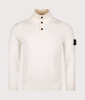 Button Neck Reverse Stitch Jumper in Ivory . Wool blend | Stone Island | Shot at EQVVS | Front shot 
