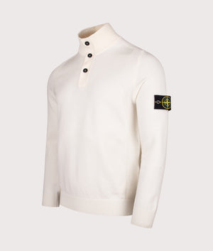 Button Neck Reverse Stitch Jumper in Ivory . Wool blend | Stone Island | Shot at EQVVS | Front angle shot 