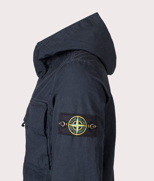 Canvas Weave Hooded Field Jacket in Navy Blue | 100% Cotton | Stone Island | EQVVS | Side shot 