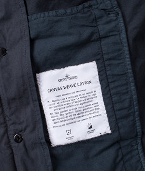 Canvas Weave Hooded Field Jacket in Navy Blue | 100% Cotton | Stone Island | EQVVS | Label shot 