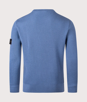 Crew Neck in Steel Blue. 100% Virgin Wool | Stone Island | Shot at EQVVS | Back shot 