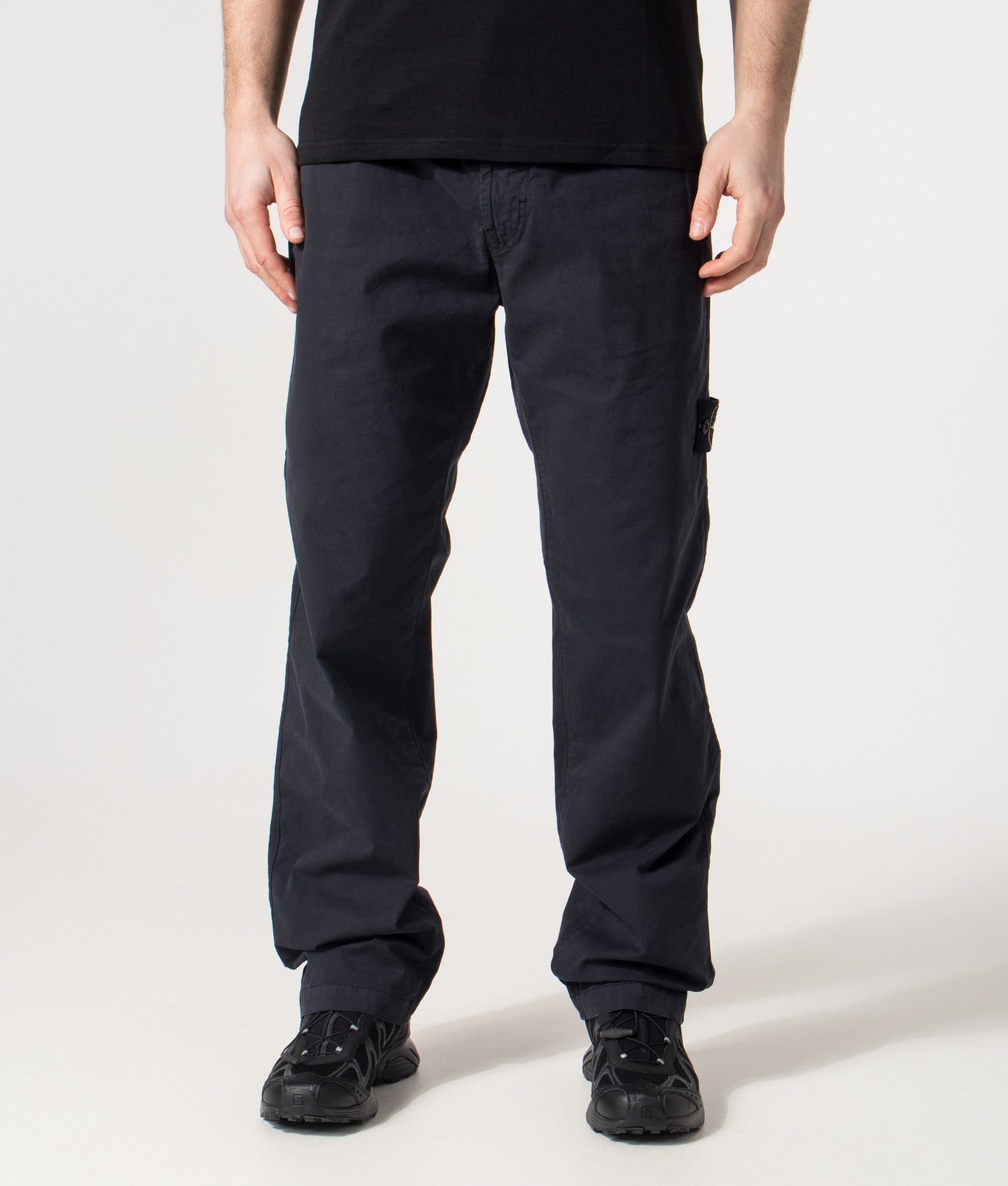 Stone Island Trousers in the Navy Blue at EQVVS Menswear. Front shot.