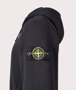 Brushed Organic Cotton Hoodie in Black. 100% Organic Cotton | Stone Island | Shot at EQVVS | Side detail shot