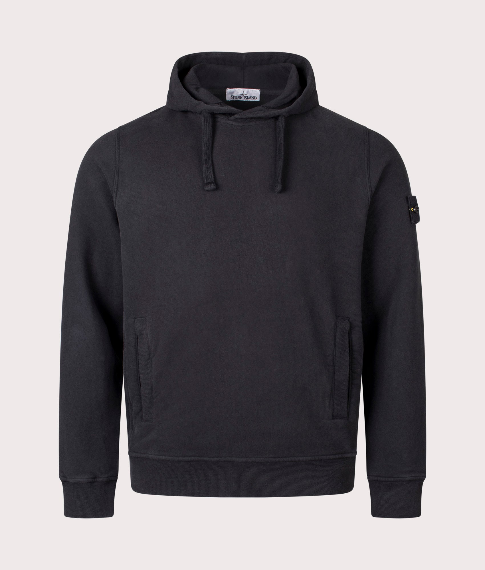 Brushed Organic Cotton Hoodie in Black | STONE ISLAND | EQVVS