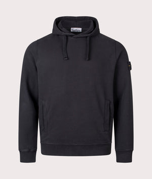 Brushed Organic Cotton Hoodie in Black. 100% Organic Cotton | Stone Island | Shot at EQVVS | Front shot 