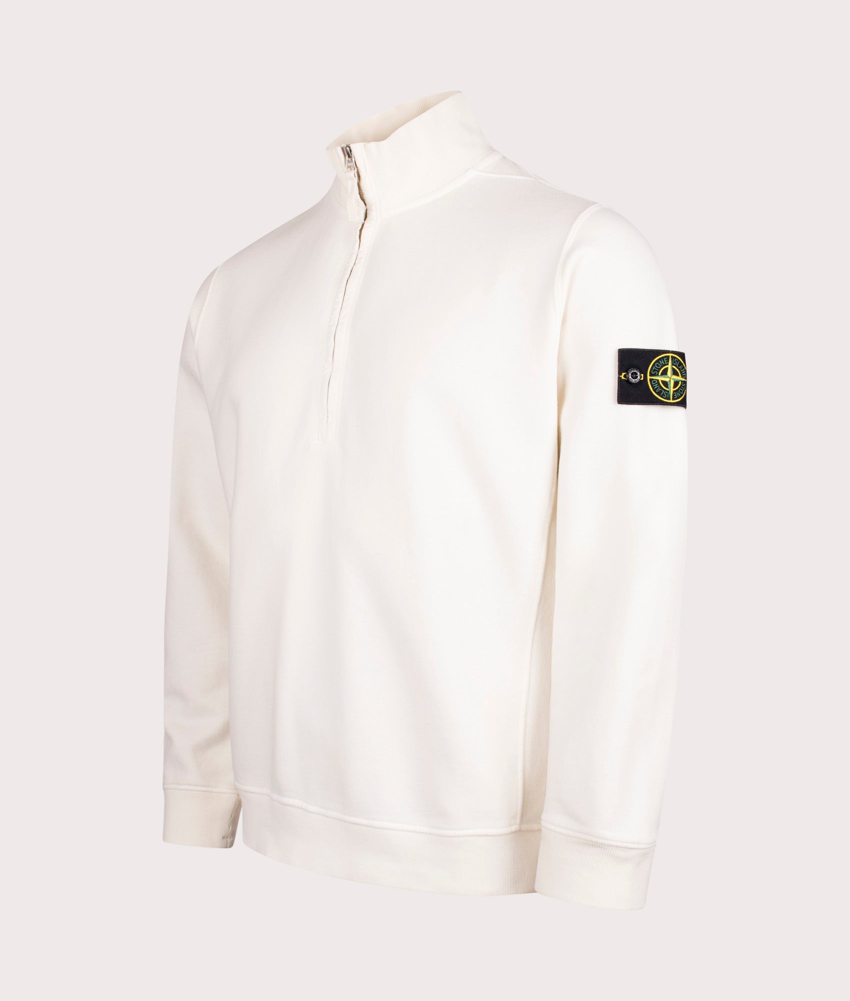 Half Zip Sweatshirt in Ivory. 100% Cotton | Stone Island | Shot at EQVVS | Front angle shot 