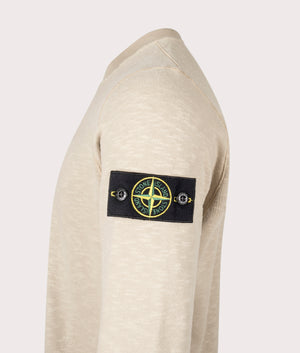 Stone Island Vanisé Brushed Heavy Cotton Sweatshirt in Desert at EQVVS Menswear. Side detail shot.