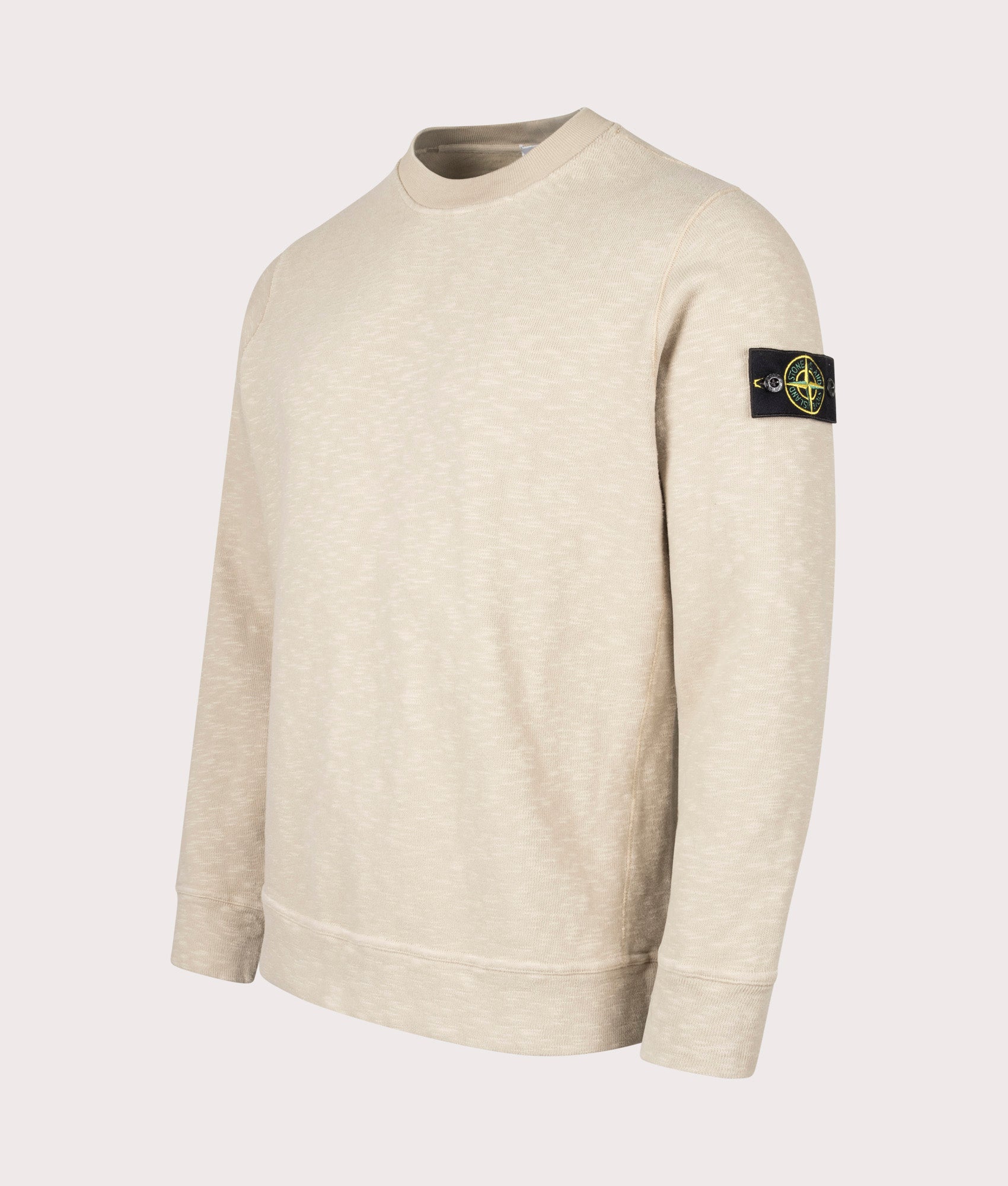 Stone Island Vanisé Brushed Heavy Cotton Sweatshirt in Desert at EQVVS Menswear. Angled front shot. 