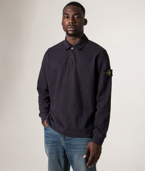 Brushed Cotton Collared Sweatshirt by Stone Island in Ink. Shot by EQVVS. Front angle model shot.