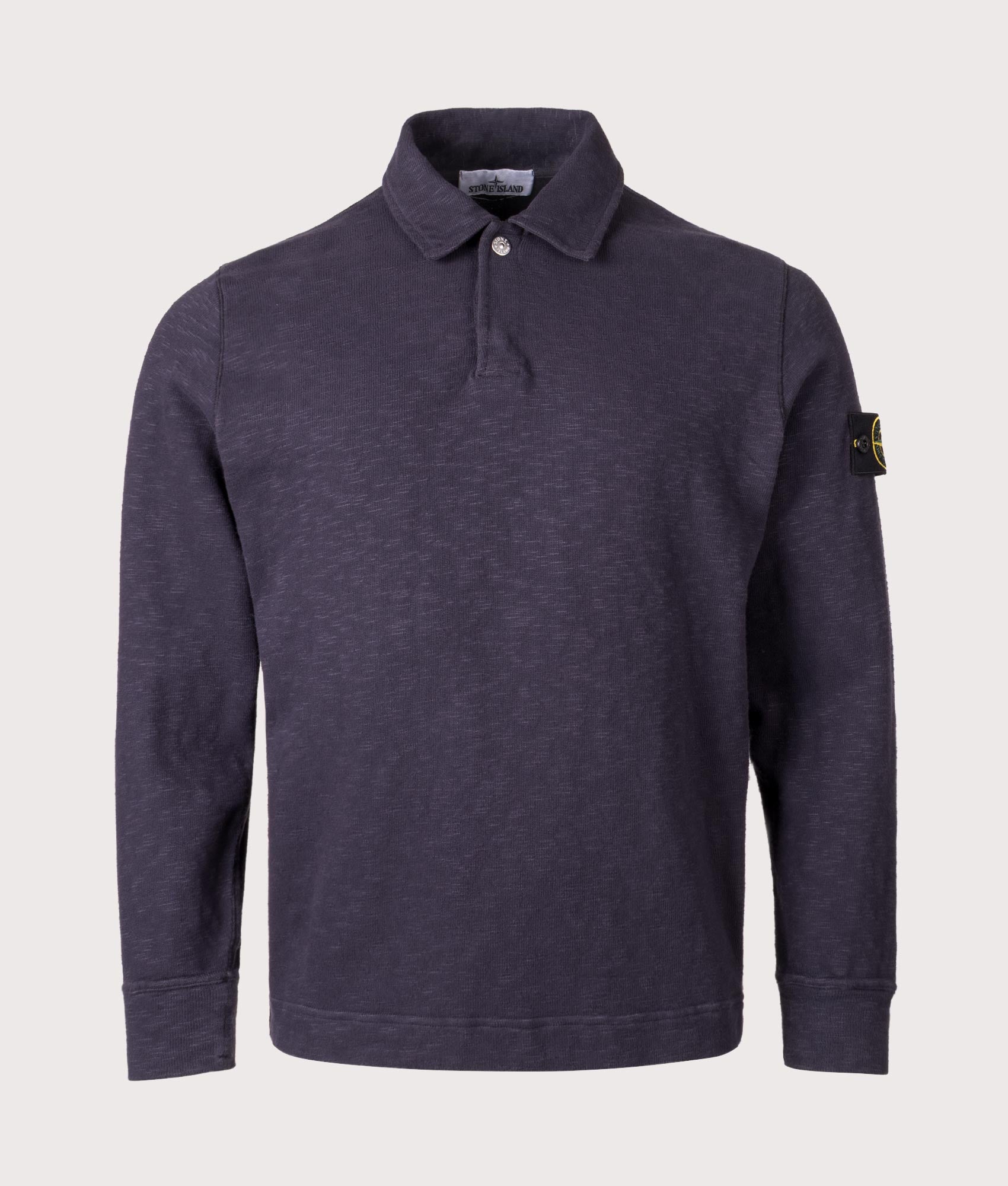 Brushed Cotton Collared Sweatshirt by Stone Island in Ink. Shot by EQVVS. Front shot.
