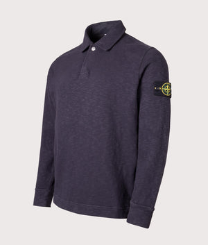 Brushed Cotton Collared Sweatshirt by Stone Island in Ink. Shot by EQVVS. Front detail shot.
