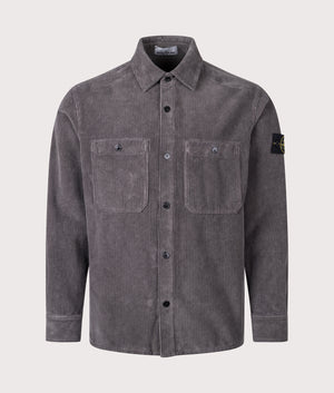 Stone Island Corduroy Overshirt in Cement at EQVVS Menswear. Front shot.