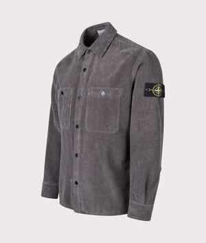 Stone Island Corduroy Overshirt in Cement at EQVVS Menswear. Angled front shot.
