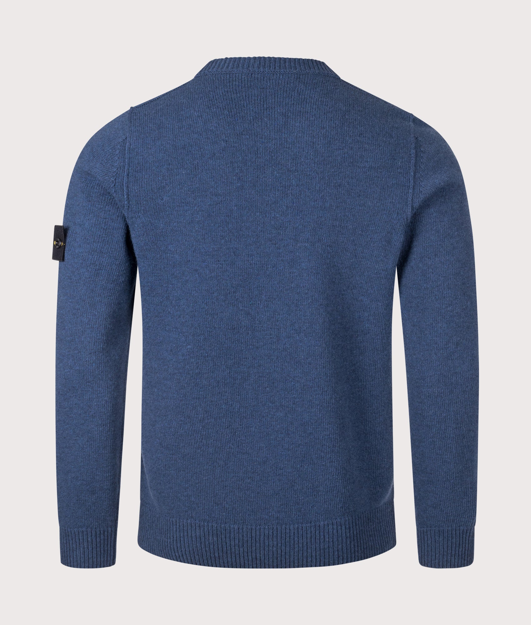 Stone Island Lambswool Crew Neck Jumper in Steel Blue at EQVVS Menswear. Back shot.