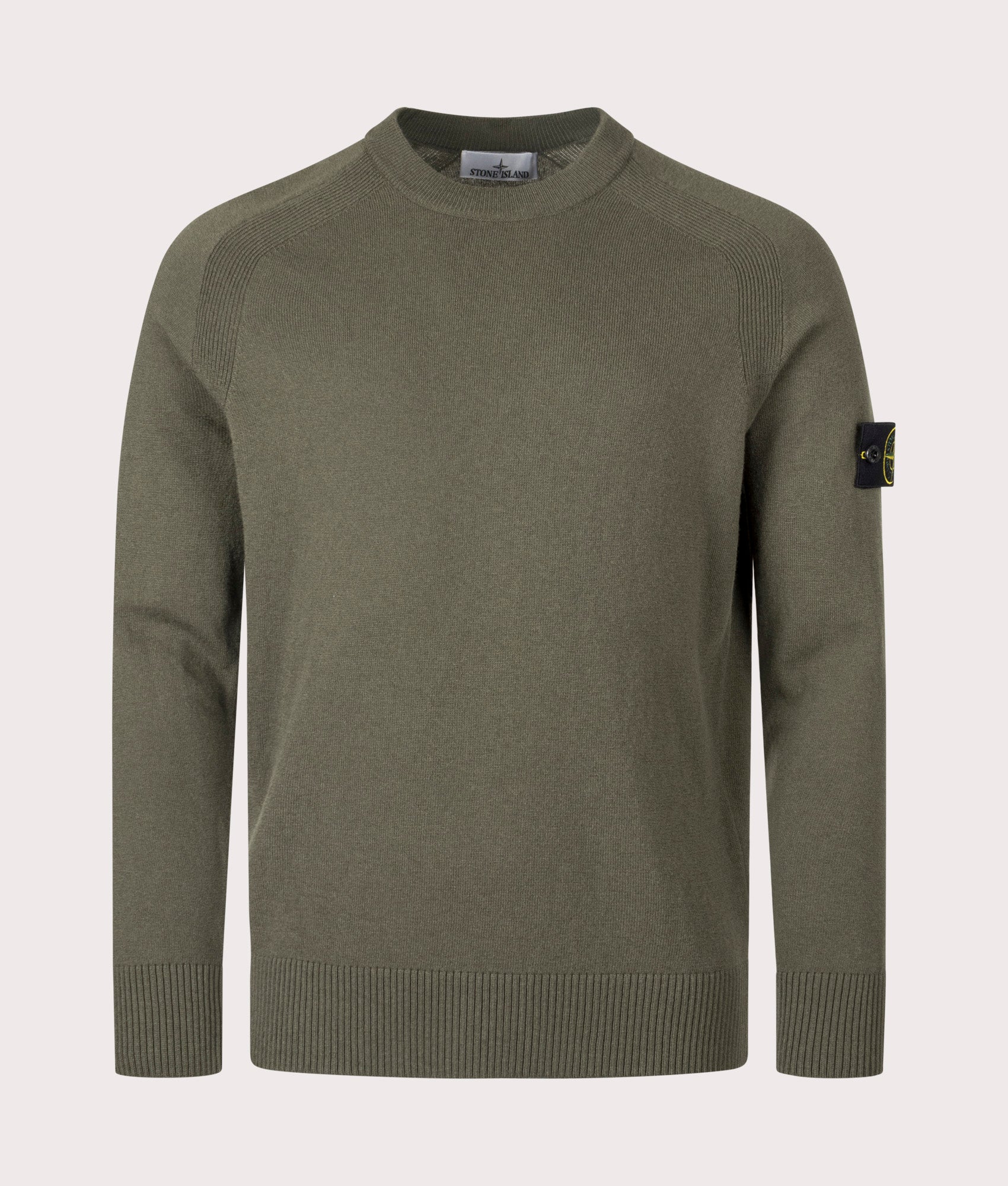 Stone Island Geelong Wool Jumper in Military Green at EQVVS Menswear. Front shot.