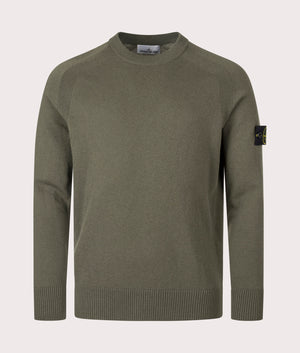 Stone Island Geelong Wool Jumper in Military Green at EQVVS Menswear. Front shot.