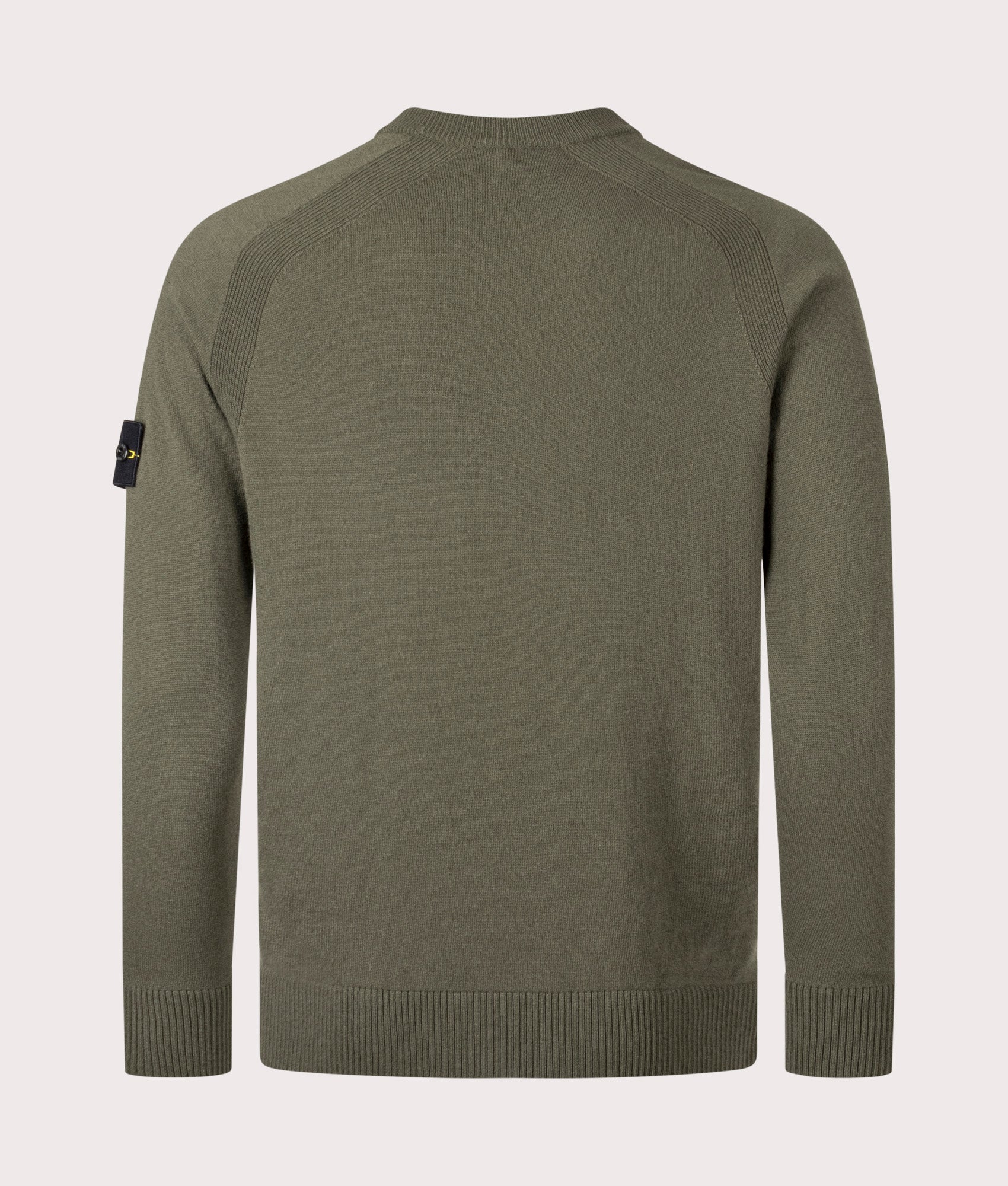 Stone Island Geelong Wool Jumper in Military Green at EQVVS Menswear. Back shot,
