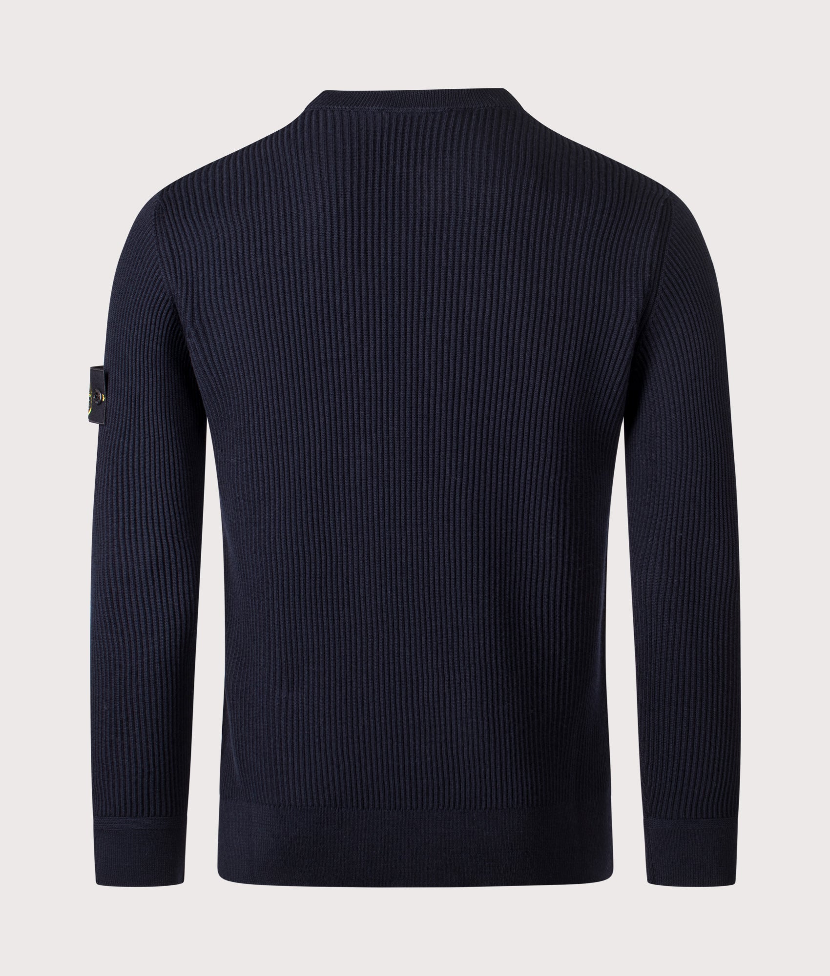 Wool Crew Neck Jumper in Navy Blue. 100% Virgin Wool | Stone Island | Shot at EQVVS | Back shot 
