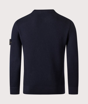 Wool Crew Neck Jumper in Navy Blue. 100% Virgin Wool | Stone Island | Shot at EQVVS | Back shot 