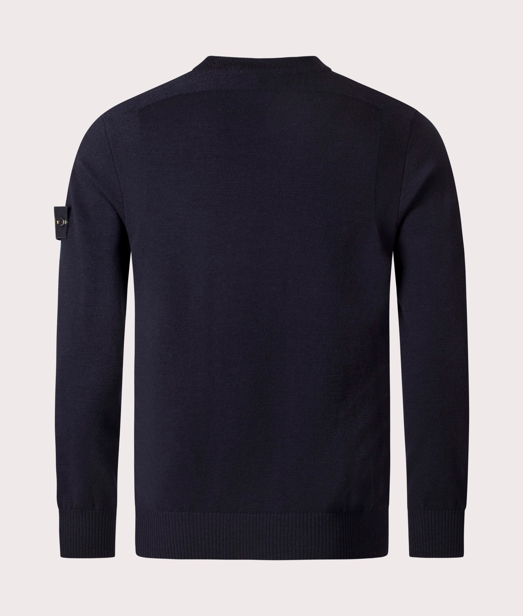 Stone Island Stretch RWS Wool Jumper in Navy Blue at EQVVS Menswear. Back shot.
