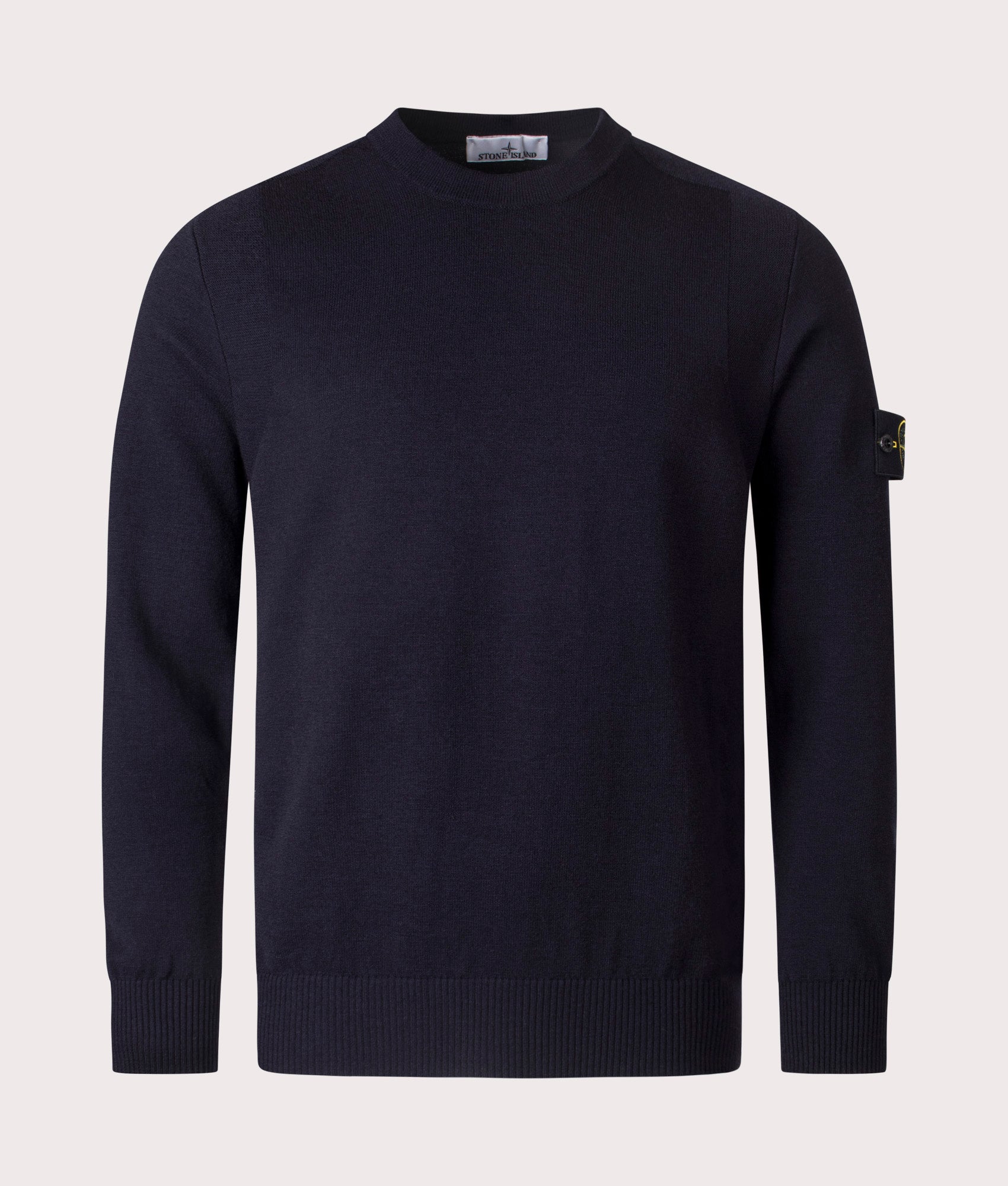 Stone Island Stretch RWS Wool Jumper in Navy Blue at EQVVS Menswear. Front shot.