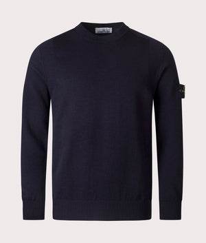 Stone Island Stretch RWS Wool Jumper in Navy Blue at EQVVS Menswear. Front shot.