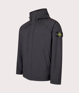 Hooded Soft Shell Jacket  in Black. | Stone Island | Shot at EQVVS | Front angle shot 