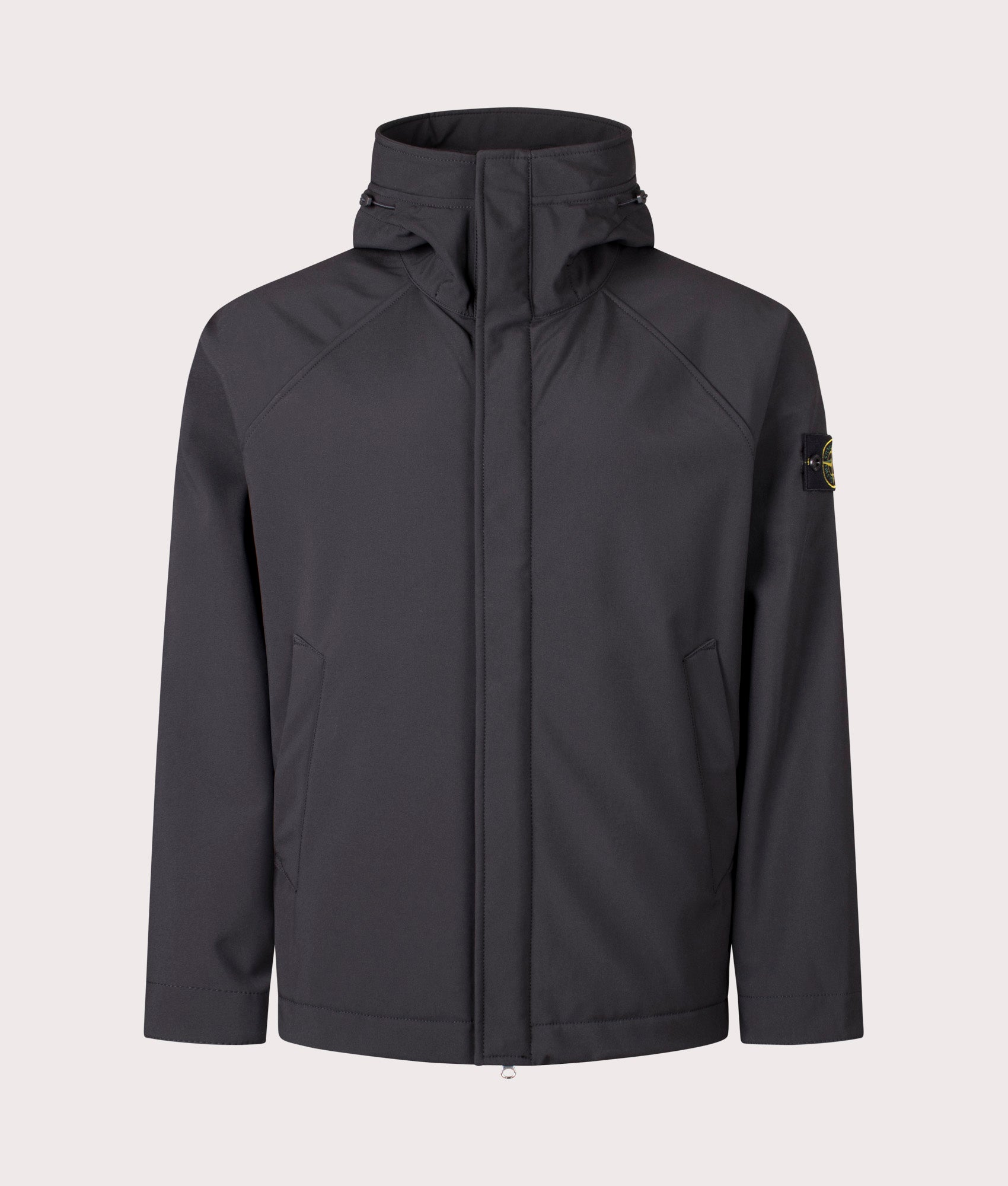 Hooded Soft Shell Jacket  in Black. | Stone Island | Shot at EQVVS | Front shot 